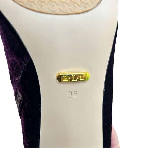 Lauren Ralph Lauren Bridgett Velvet Booties‎ Burgundy Block Heel Women's Size 9B - Picture 5 of 7
